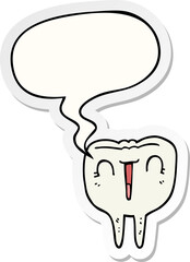 cartoon happy tooth and speech bubble sticker