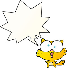 cute cartoon crazy cat and speech bubble in smooth gradient style