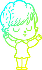 cold gradient line drawing cartoon woman
