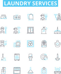 Laundry services vector line icons set. Laundry, Services, Washing, Ironing, Dry-cleaning, Cleaning, Pick-up illustration outline concept symbols and signs