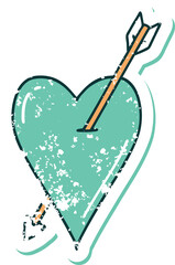 distressed sticker tattoo style icon of an arrow and heart