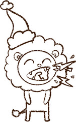 Festive Lion Charcoal Drawing