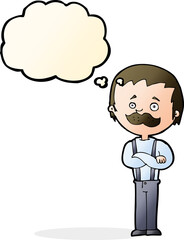 cartoon man with mustache with thought bubble