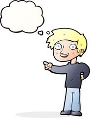 cartoon man pointing with thought bubble