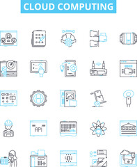 Cloud computing vector line icons set. Cloud, Computing, Storage, Services, SaaS, PaaS, IaaS illustration outline concept symbols and signs