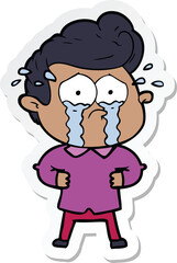 sticker of a cartoon crying man with hands on hips