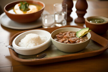 Traditional Generative AI Colombian Food Bandeja Paisa in a Restaurant
