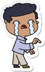sticker of a cartoon man crying