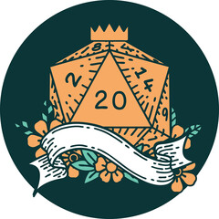natural twenty D20 dice roll icon