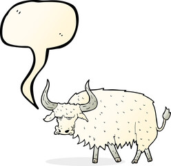 cartoon annoyed hairy ox with speech bubble