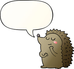 cute cartoon hedgehog and speech bubble in smooth gradient style
