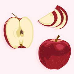 Whole red apple and sliced apple. Healthy fruits and natural products. Diet food.