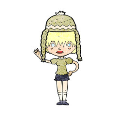 cartoon woman wearing winter hat