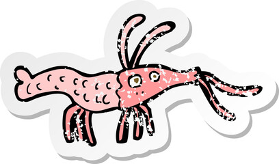 retro distressed sticker of a cartoon shrimp