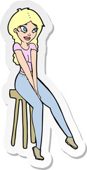 sticker of a cartoon pretty girl on stool
