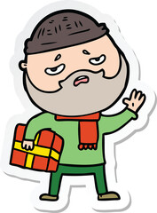 sticker of a cartoon worried man with beard