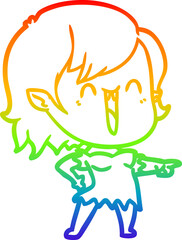 rainbow gradient line drawing cute cartoon happy vampire girl