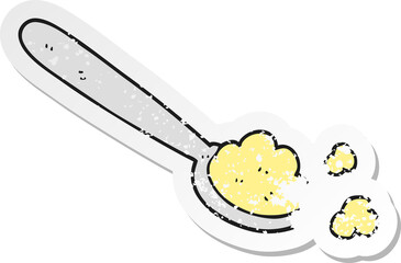 retro distressed sticker of a cartoon spoonful