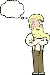 Obraz premium cartoon bearded hipster man with thought bubble