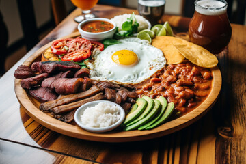 Traditional Generative AI Colombian Food Bandeja Paisa in a Restaurant
