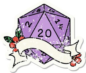 natural twenty D20 dice roll grunge sticker