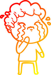 warm gradient line drawing cartoon man crying