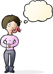 cartoon woman with snake tongue with thought bubble