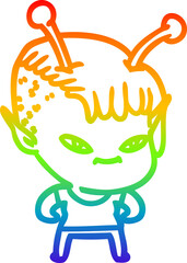 rainbow gradient line drawing cute cartoon alien girl