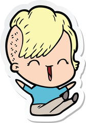 sticker of a cartoon happy hipster girl