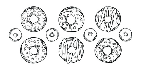 Collection of Donut hand drawn illustration vector tasty food drawing 