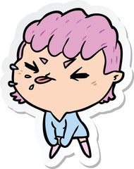 sticker of a cartoon rude girl