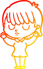 warm gradient line drawing cartoon woman