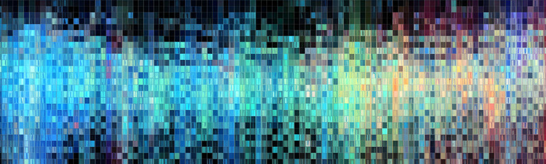 Fototapeta premium Digital Rain: A Spectrum of Cybernetic Streaks, digital canvas where streaks of vibrant colors cascade down, creating an effect resembling a neon-infused rainfall on a cybernetic panoromic backdrop