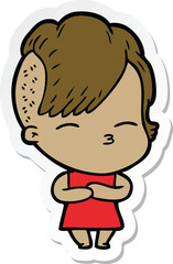 Obraz premium sticker of a cartoon squinting girl