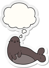 cartoon seal and thought bubble as a printed sticker