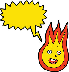 cartoon friendly fireball with speech bubble