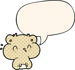 cartoon hamster and full cheek pouches and speech bubble in comic book style