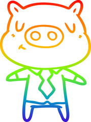 rainbow gradient line drawing cartoon content pig in shirt and tie