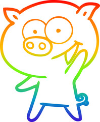 rainbow gradient line drawing cheerful pig cartoon
