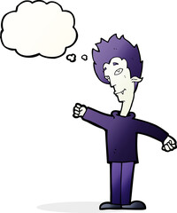 cartoon vampire man with thought bubble