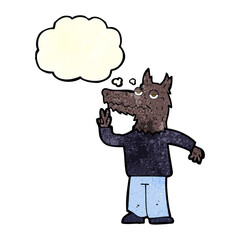 Fototapeta premium cartoon happy wolf man with thought bubble