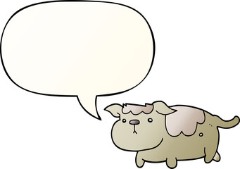 cartoon dog and speech bubble in smooth gradient style