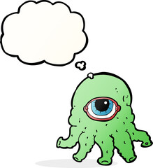 cartoon alien head with thought bubble