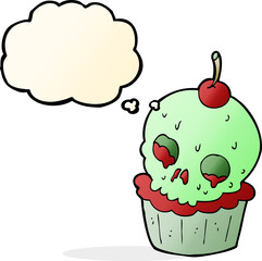 cartoon halloween cup cake with thought bubble