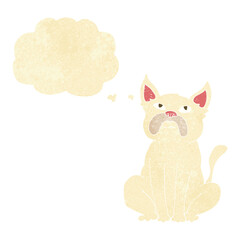cartoon grumpy little dog with thought bubble