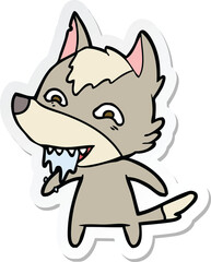 sticker of a cartoon hungry wolf