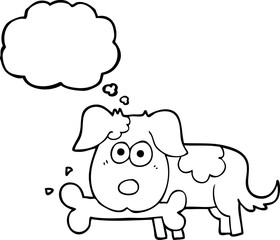 thought bubble cartoon dog with bone