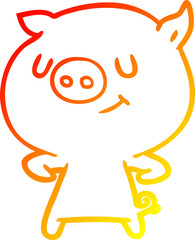warm gradient line drawing happy cartoon pig