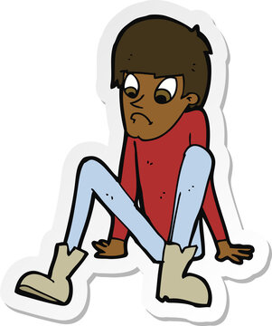 recommend clip art: sticker of a cartoon boy sitting on floor