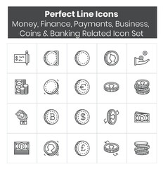 Money, Finance, Payments, Business, 
Coins & Banking Related Icon Set